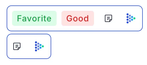The Favorite and Good tag chips beside a snippet-note icon and the TetraBot avatar that marks the CREATED BY field